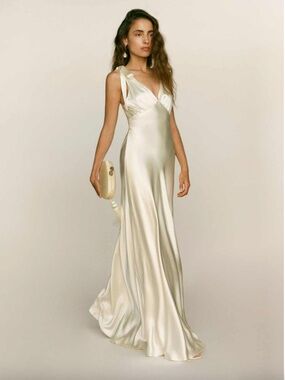 Reformation Pernille Ivory Silk Dress White Wedding Tie Sleeve MEDIUM - with tag